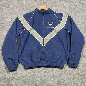 US Air Force Windbreaker Jacket Skilcraft Navy Blue Grey Chevron Mens Small Reg